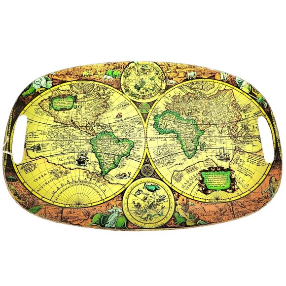 Vintage MCM Old World Map Fiberboard Set of Three Serving Trays Made in Japan - Picture 11 of 11
